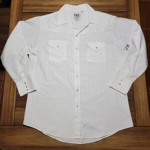 Ely Cattleman Full Pearl Snaps LS White Western Shirt- Size Large (16 1/2 x 34)